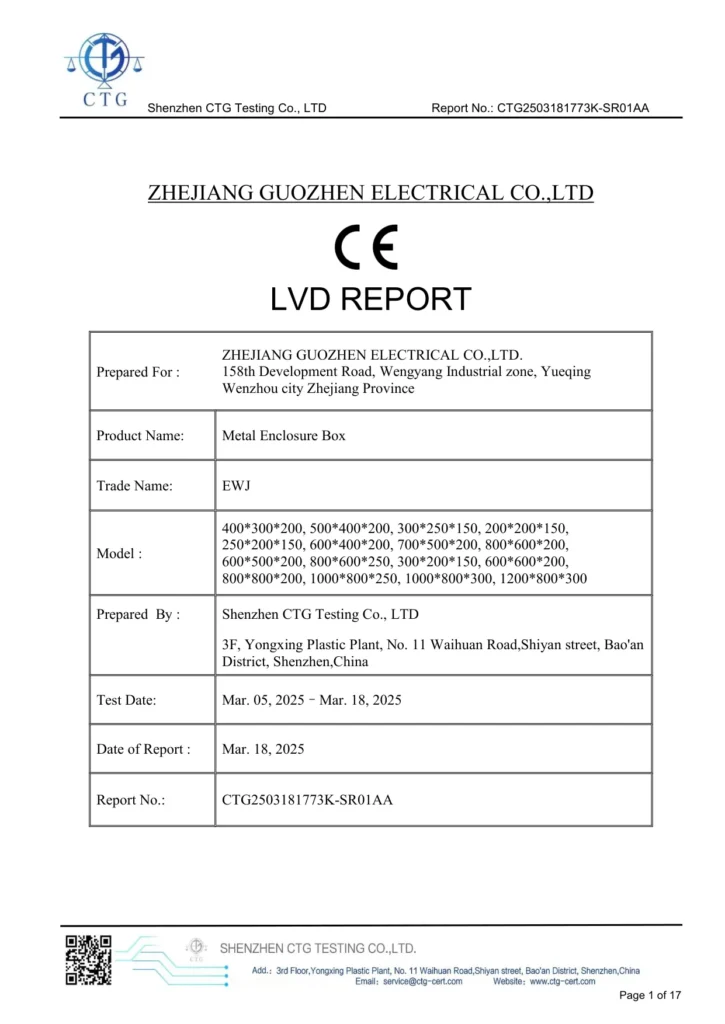EWJ Metal Enclosure Box EN 60947-5-1 Test Report