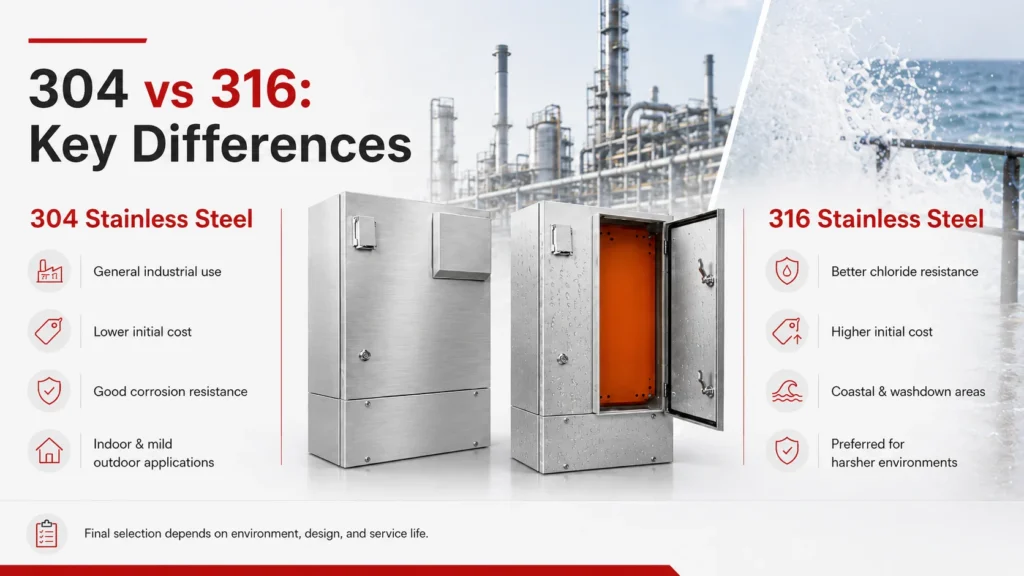 304 vs 316 stainless steel key differences infographic
