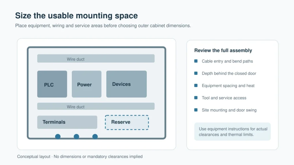 Control panel enclosure mounting plate layout and space planning